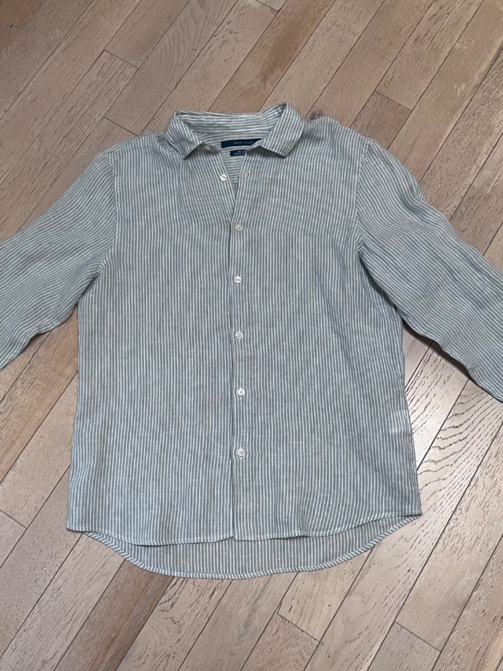 Perry Ellis Mens Washable 100% Linen Button Up Shirt M Light Green Stripe Tab